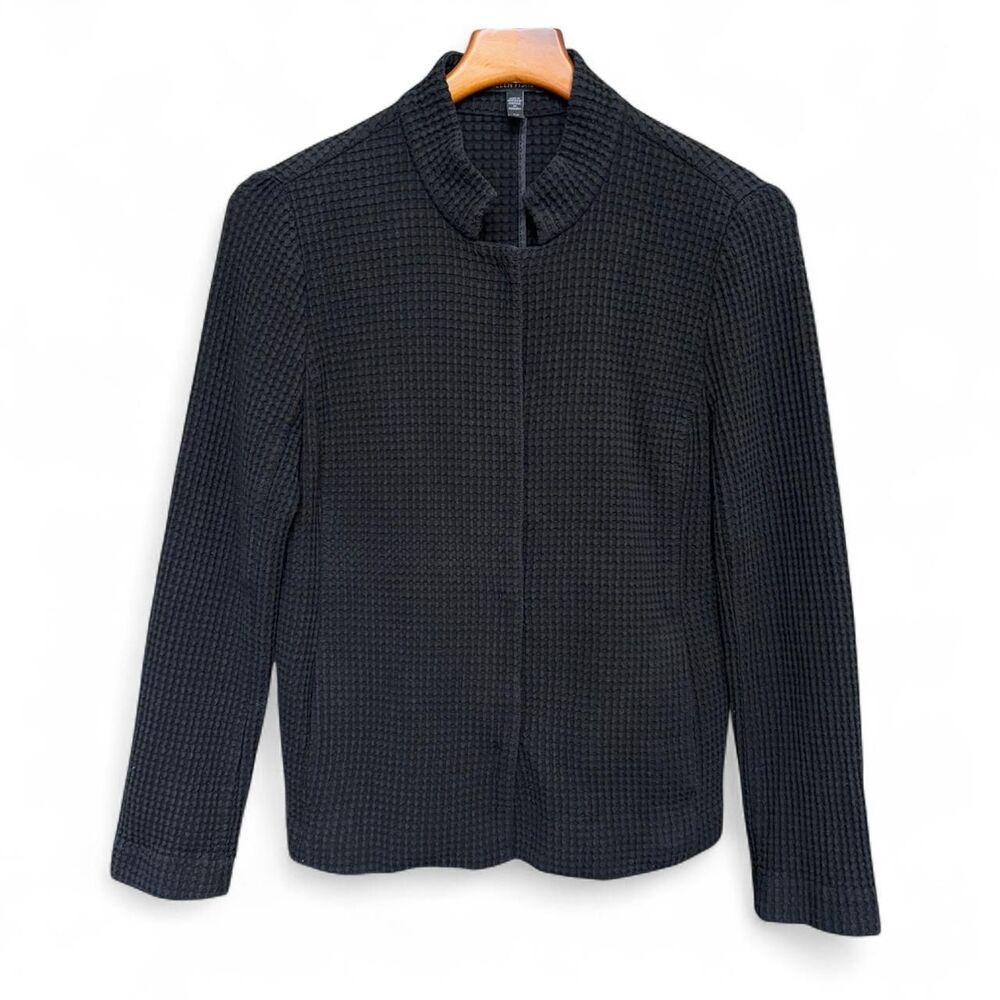 Eileen Fisher black Cotton Tencel Stretch Grid Jacket size S
